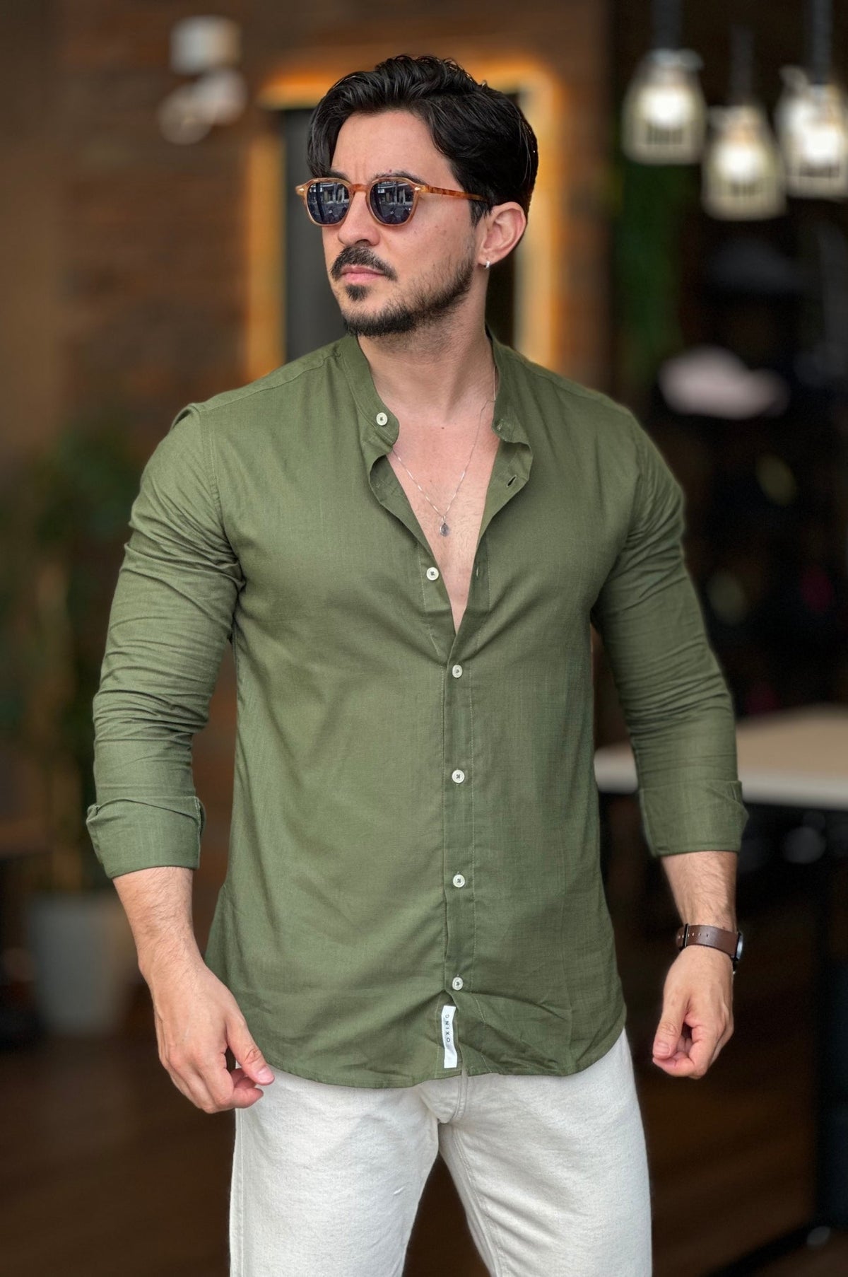 Camisa Flamê Gola Padre Verde Escuro