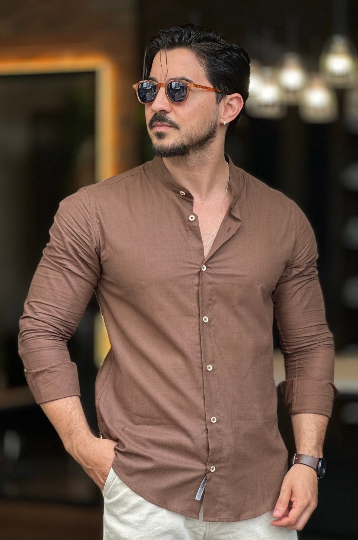 Camisa Flamê Gola Padre Marrom Oxing