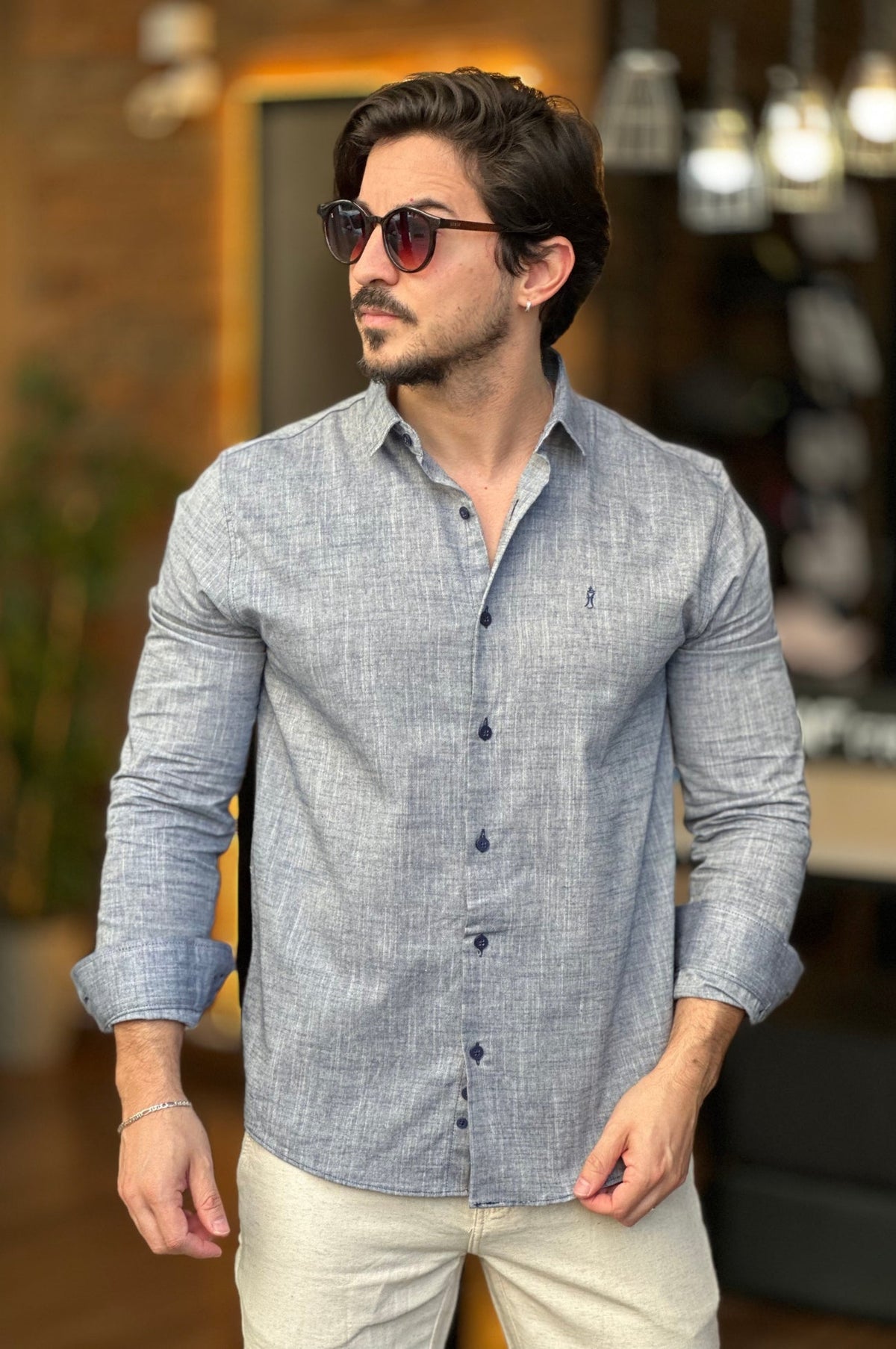 Camisa Linho Sibra Azul