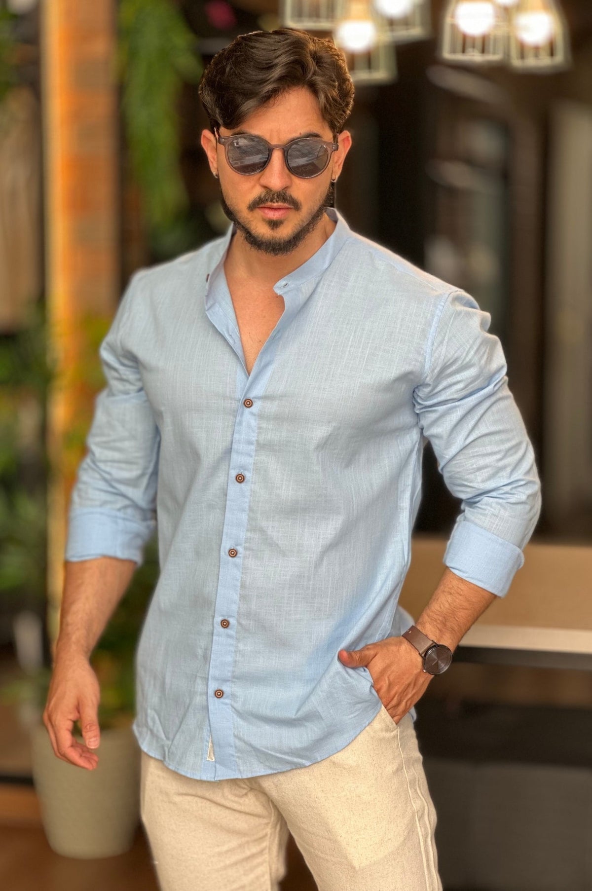 Camisa Gola Padre Azul Oxing