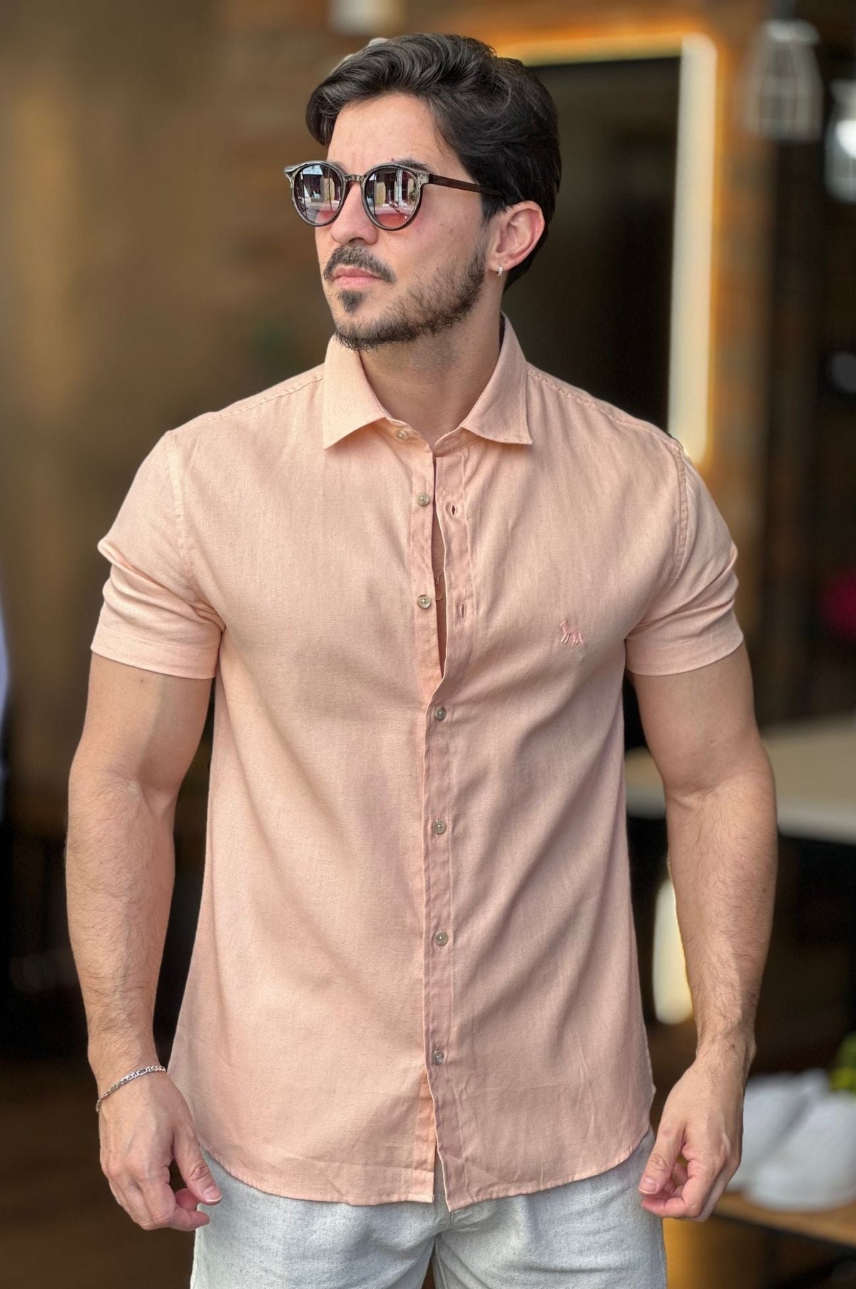 Camisa Linho Rosa Acostamento