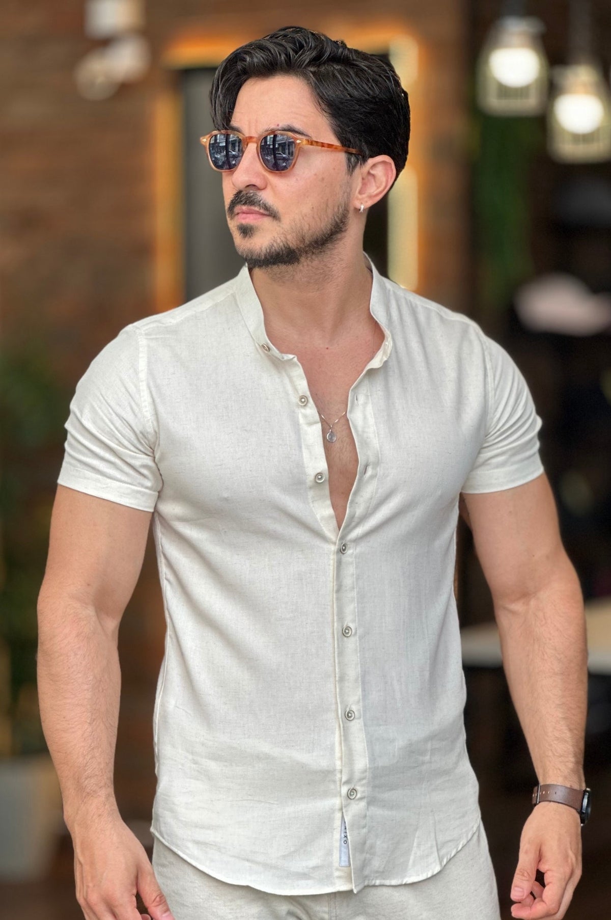 Camisa Gola Padre Creme Oxing