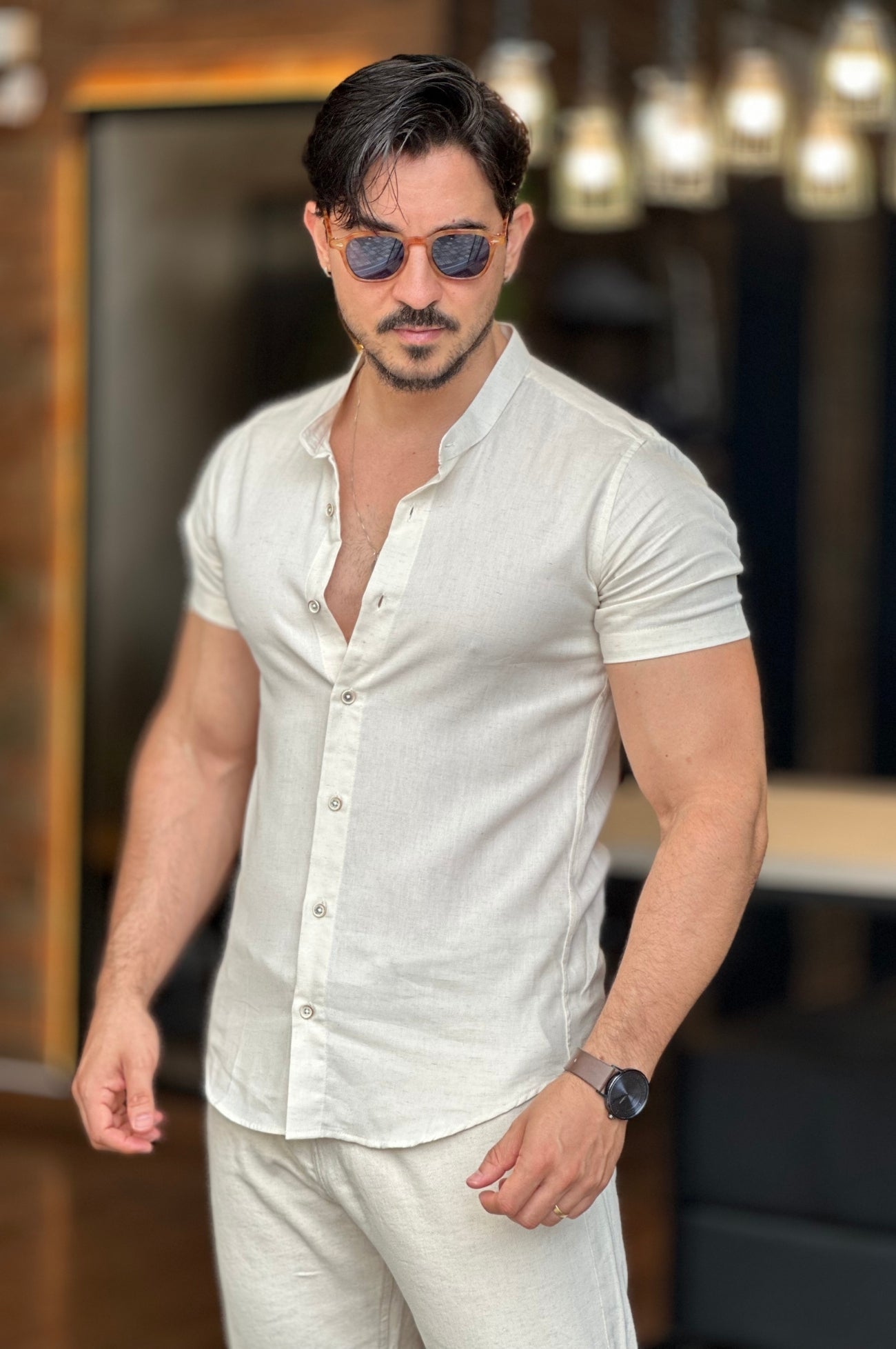 Camisa Gola Padre Creme Oxing