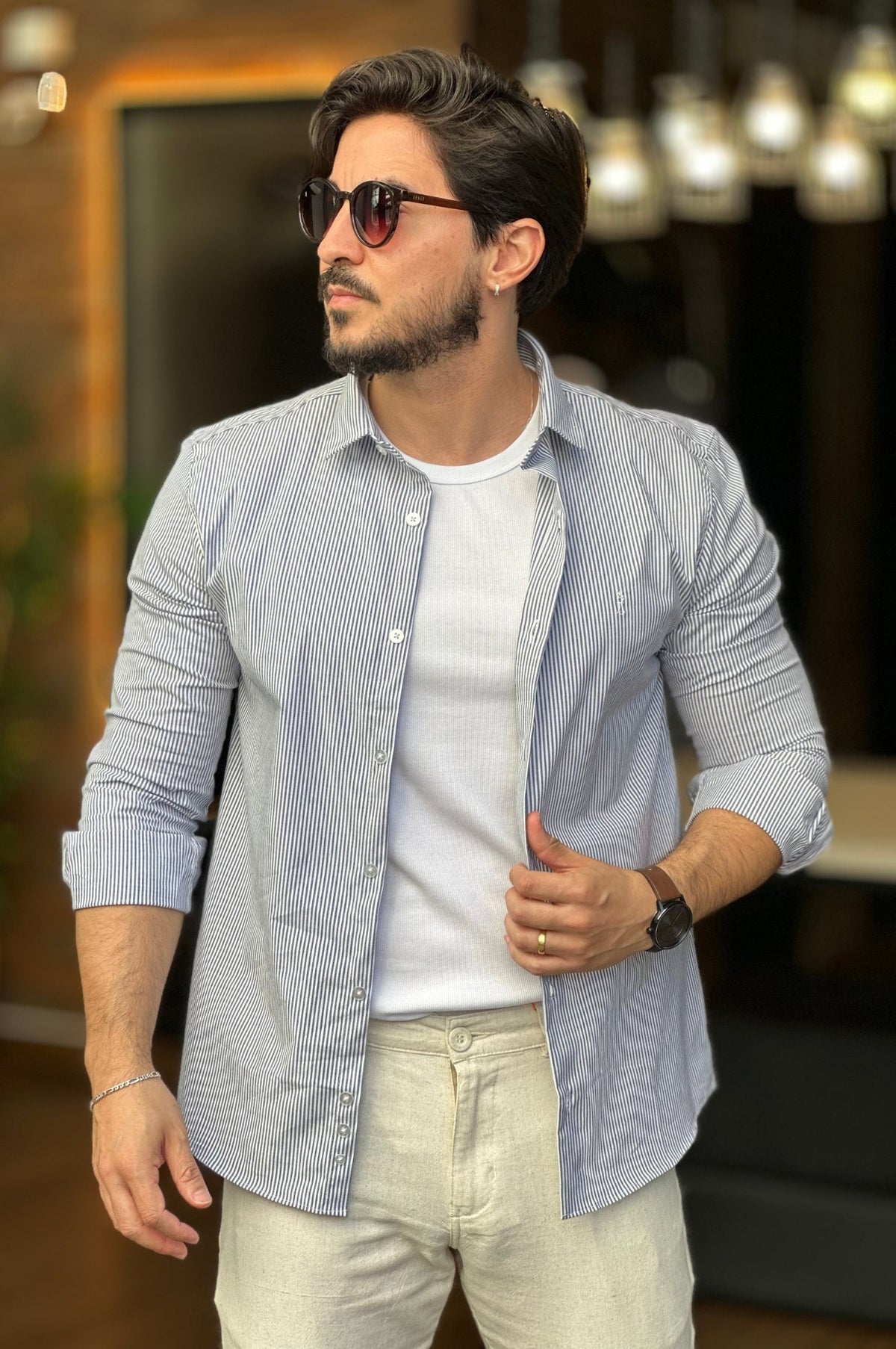 Camisa Listrada com Elastano Sibra