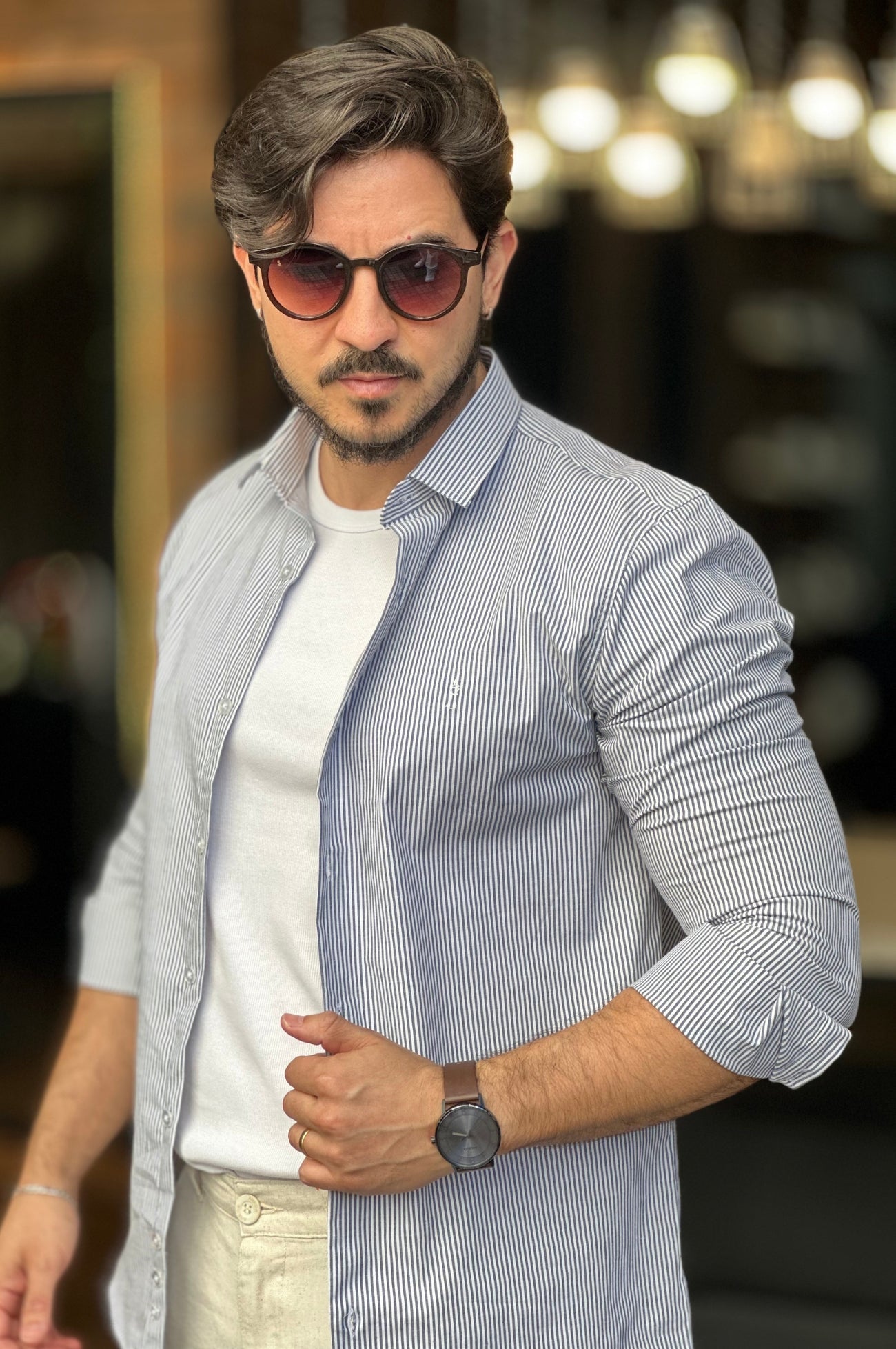 Camisa Listrada com Elastano Sibra