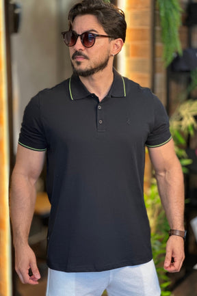 Polo Preta Detalhe Neon DLZ