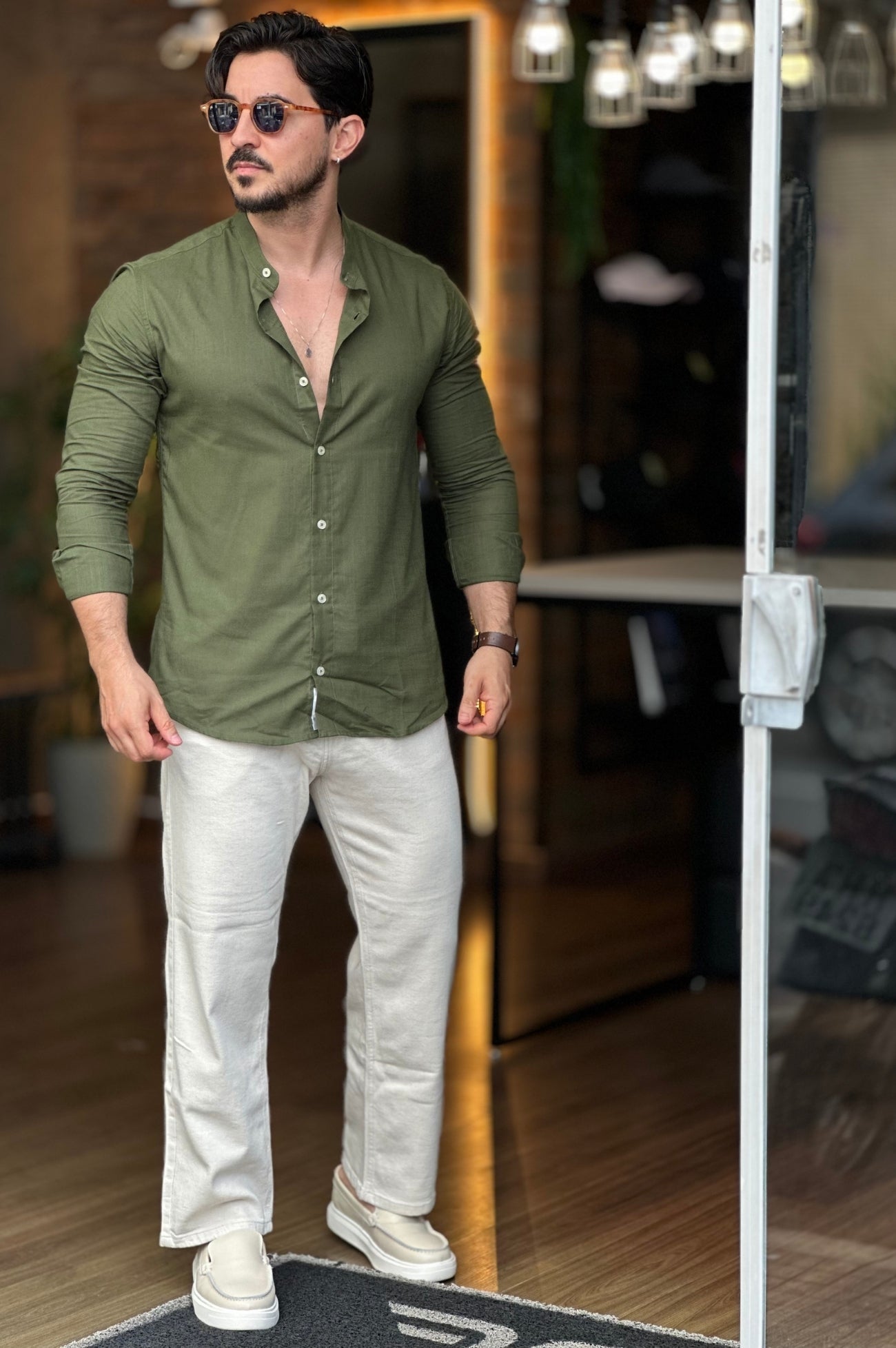 Camisa Flamê Gola Padre Verde Escuro