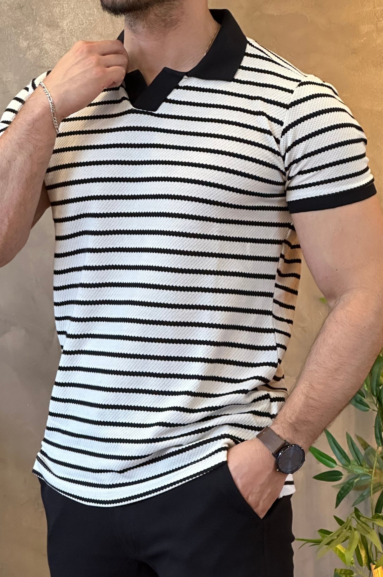 Polo Malha Listrada Preto King&Joe