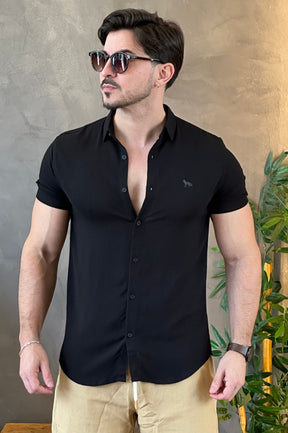 Camisa Manga Curta Preta Acostamento
