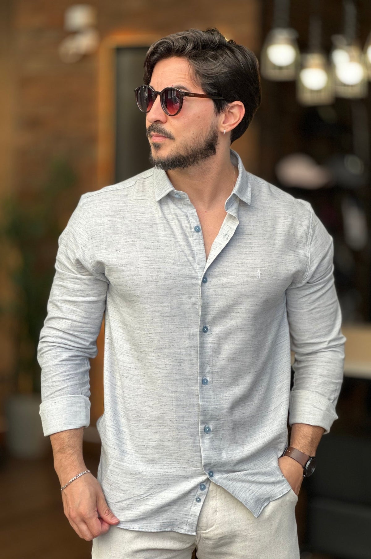 Camisa Viscose Cinza Sibra