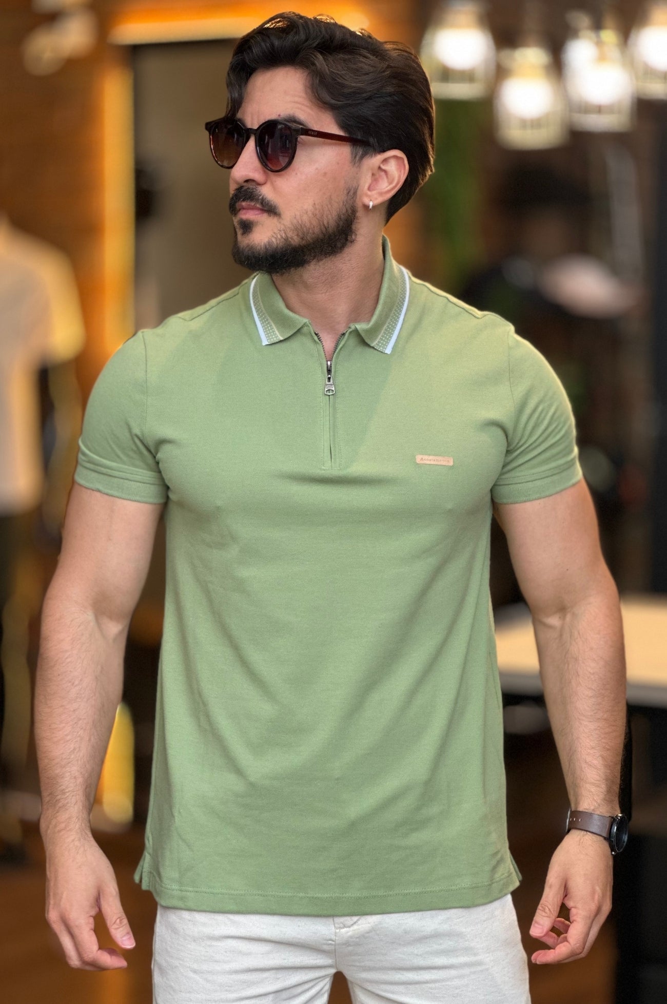 Polo Verde com Ziper Acostamento