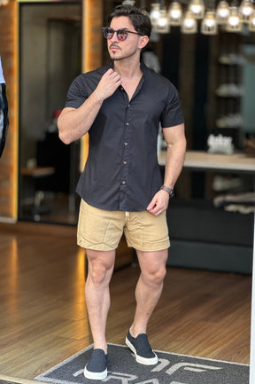 Camisa Manga Curta Gola Padre Preta