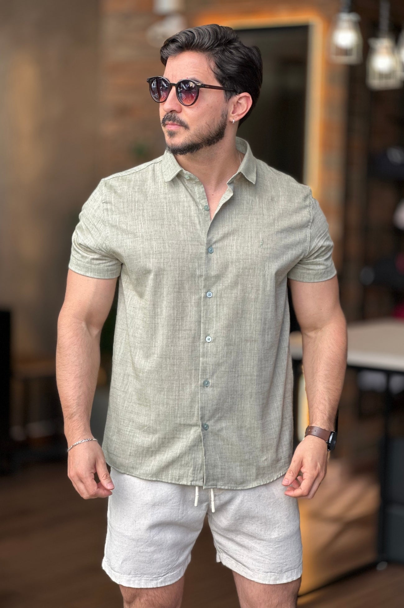 Camisa Verde Manga Curta Sibra