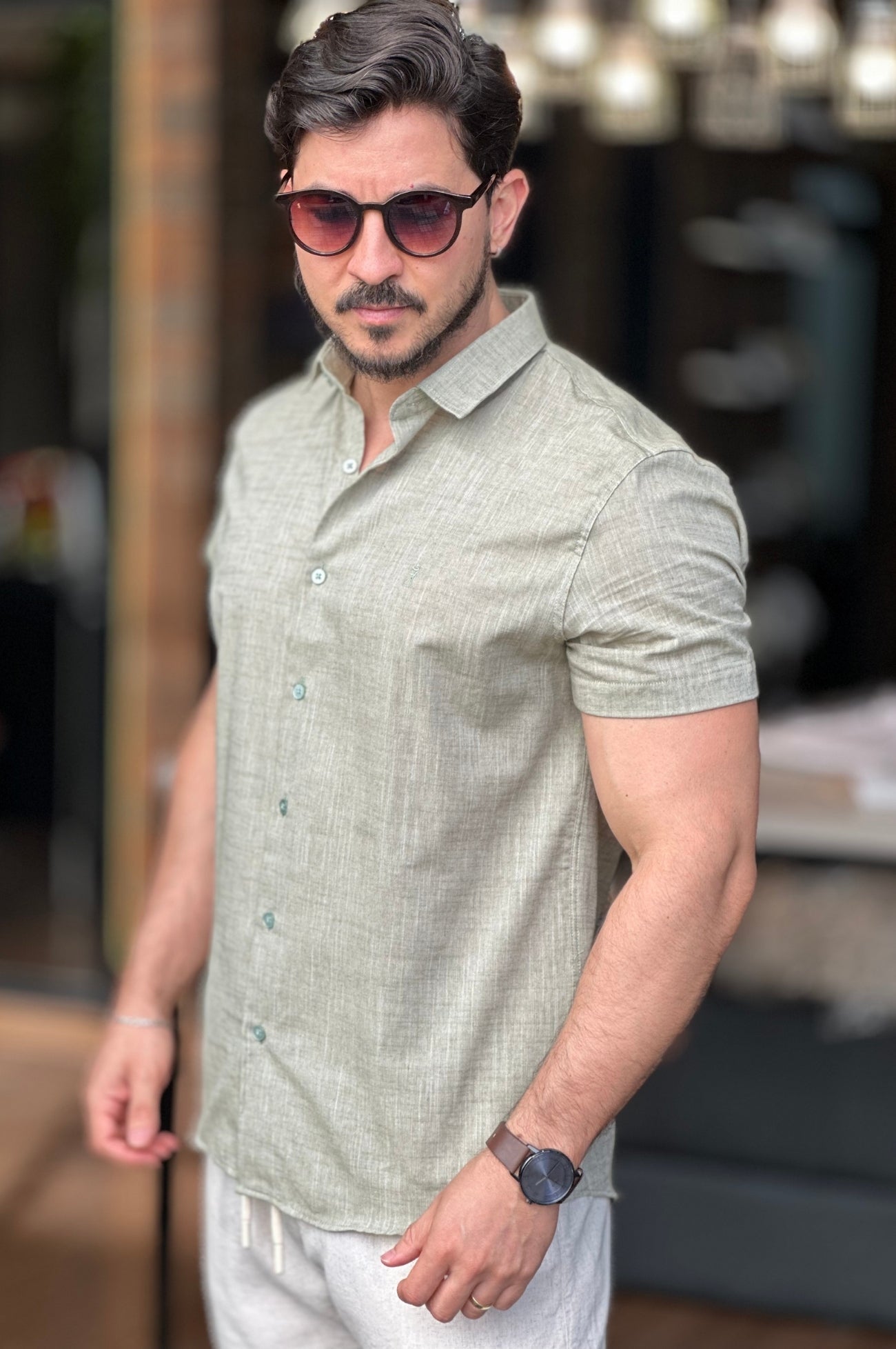 Camisa Verde Manga Curta Sibra