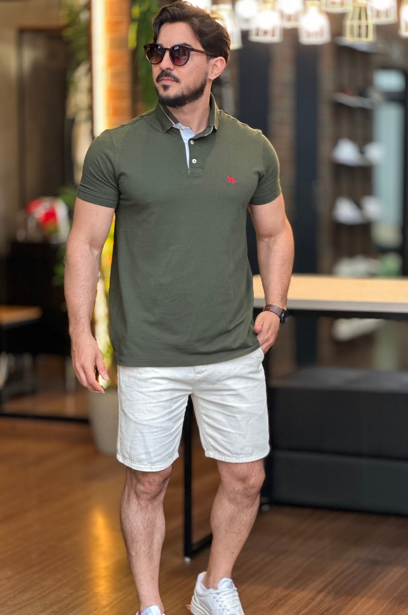 Polo Verde Militar com Zíper Acostamento