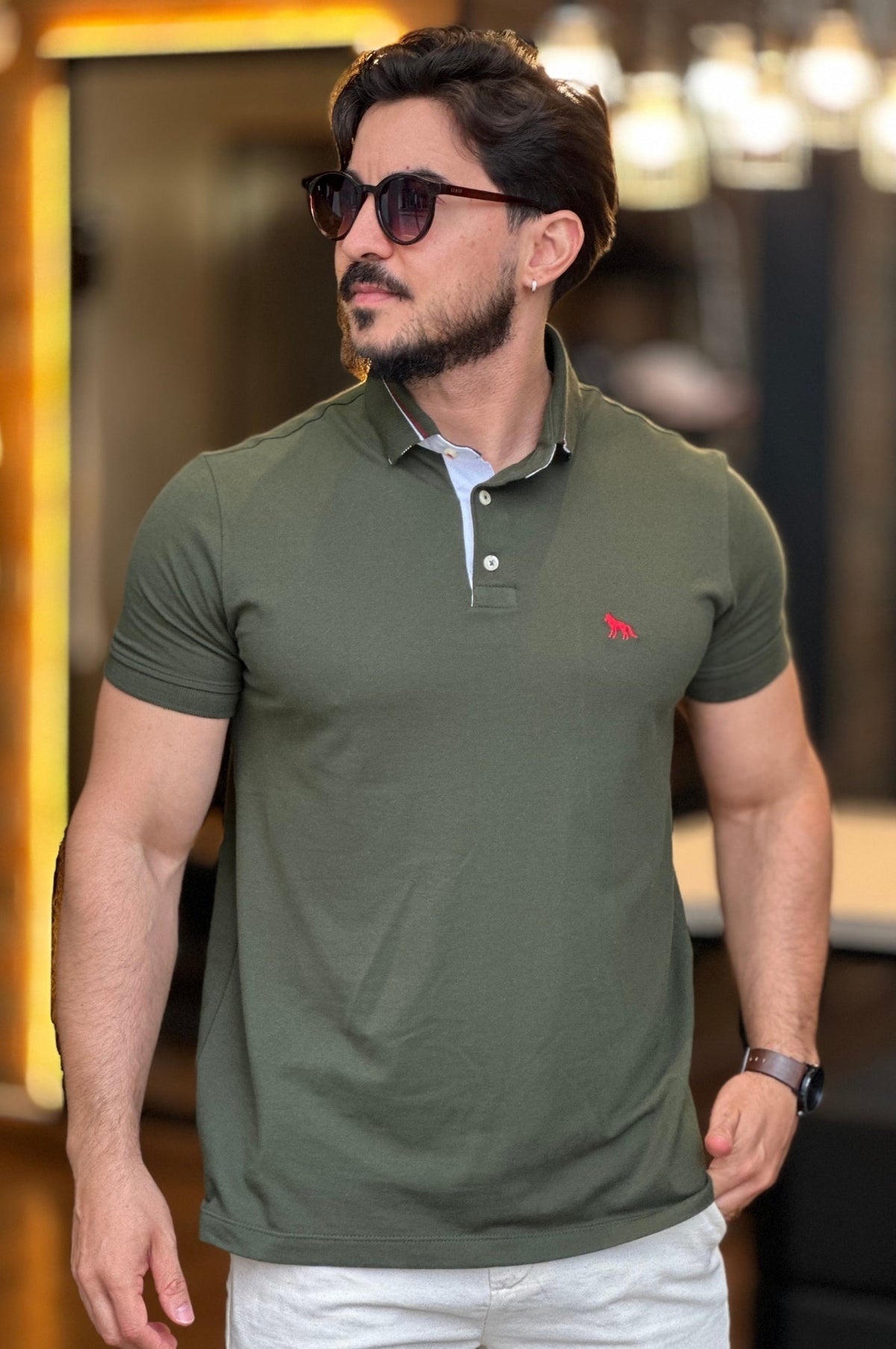 Polo Verde Militar com Zíper Acostamento