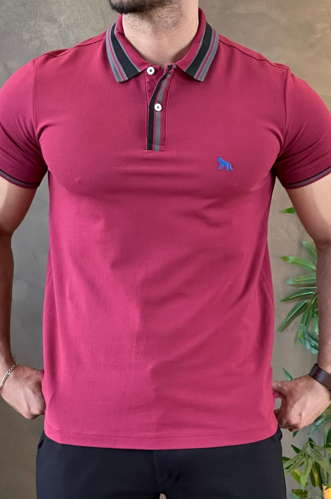 Polo Elastano Bordô Acostamento