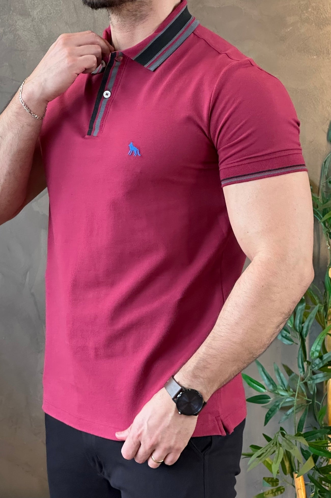 Polo Elastano Bordô Acostamento