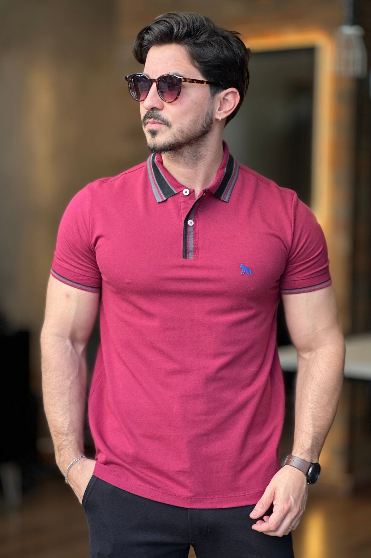 Polo Elastano Bordô Acostamento