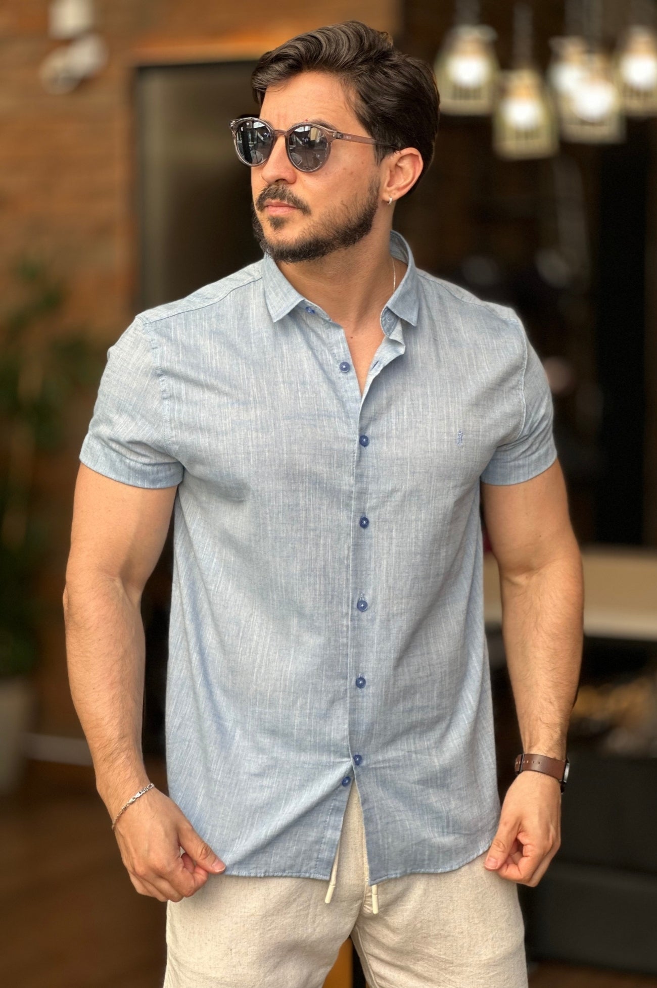 Camisa Azul Claro Manga Curta Sibra