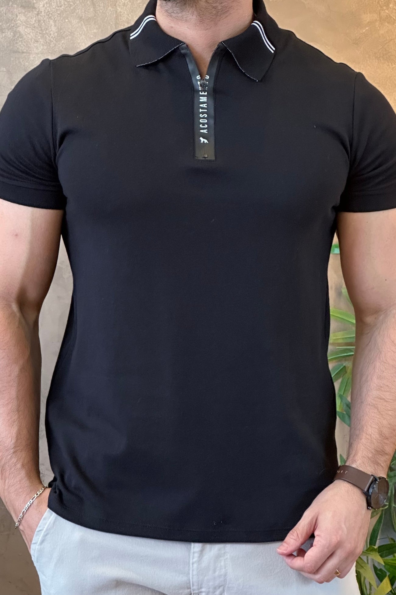 Polo Casual Preto Acostamento