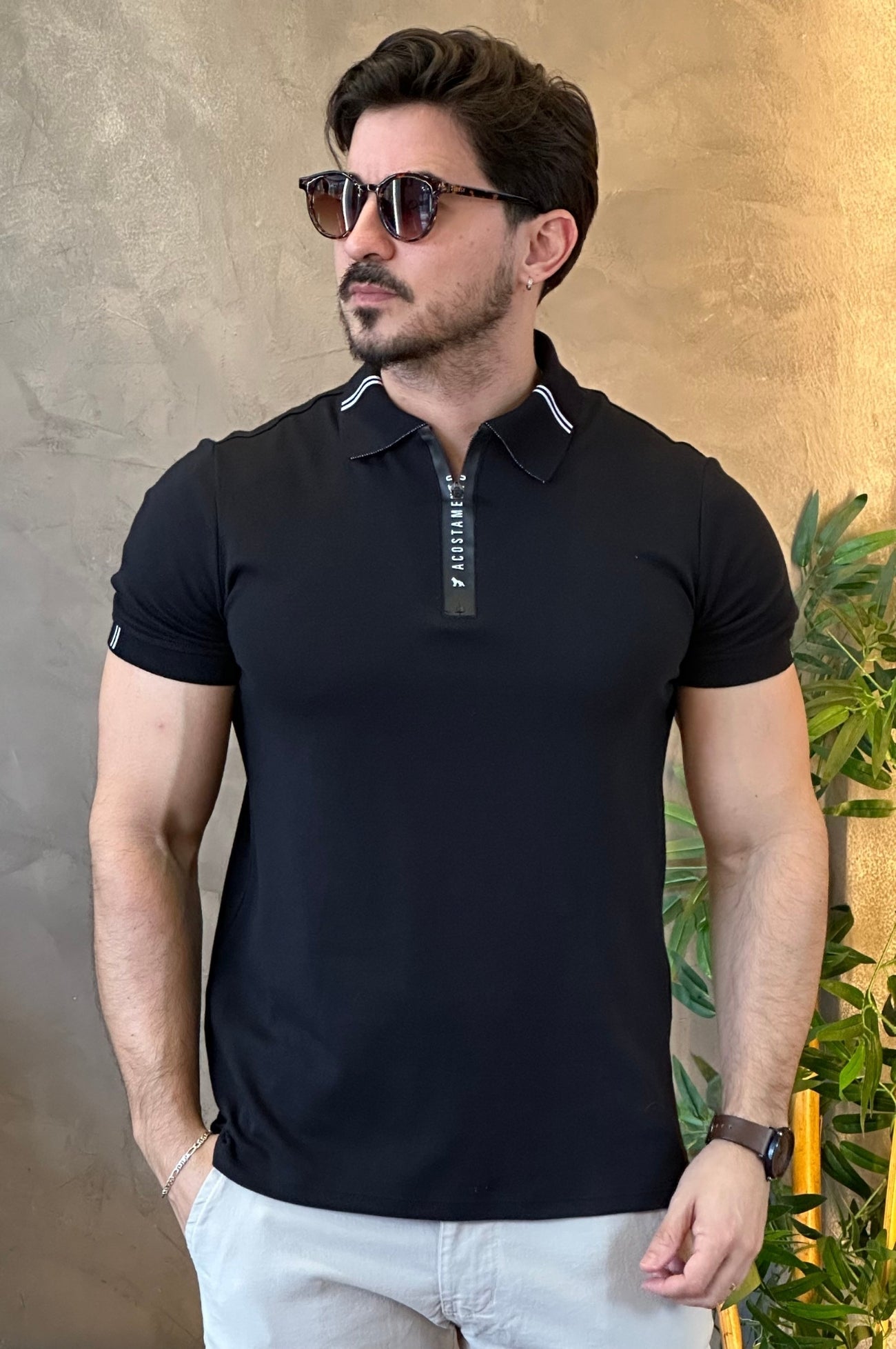 Polo Casual Preto Acostamento