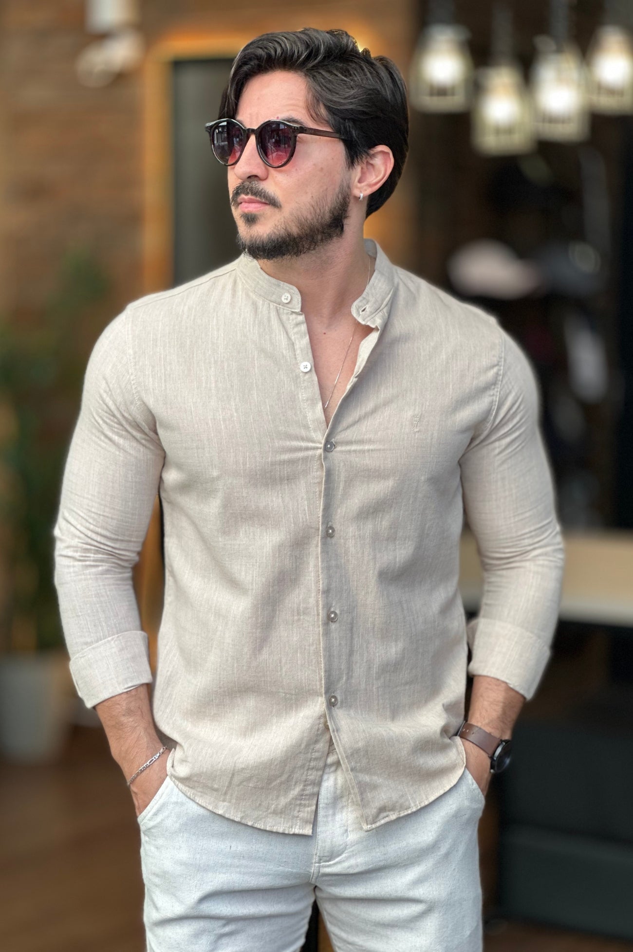 Camisa Flame Gola Padre Bege Sibra