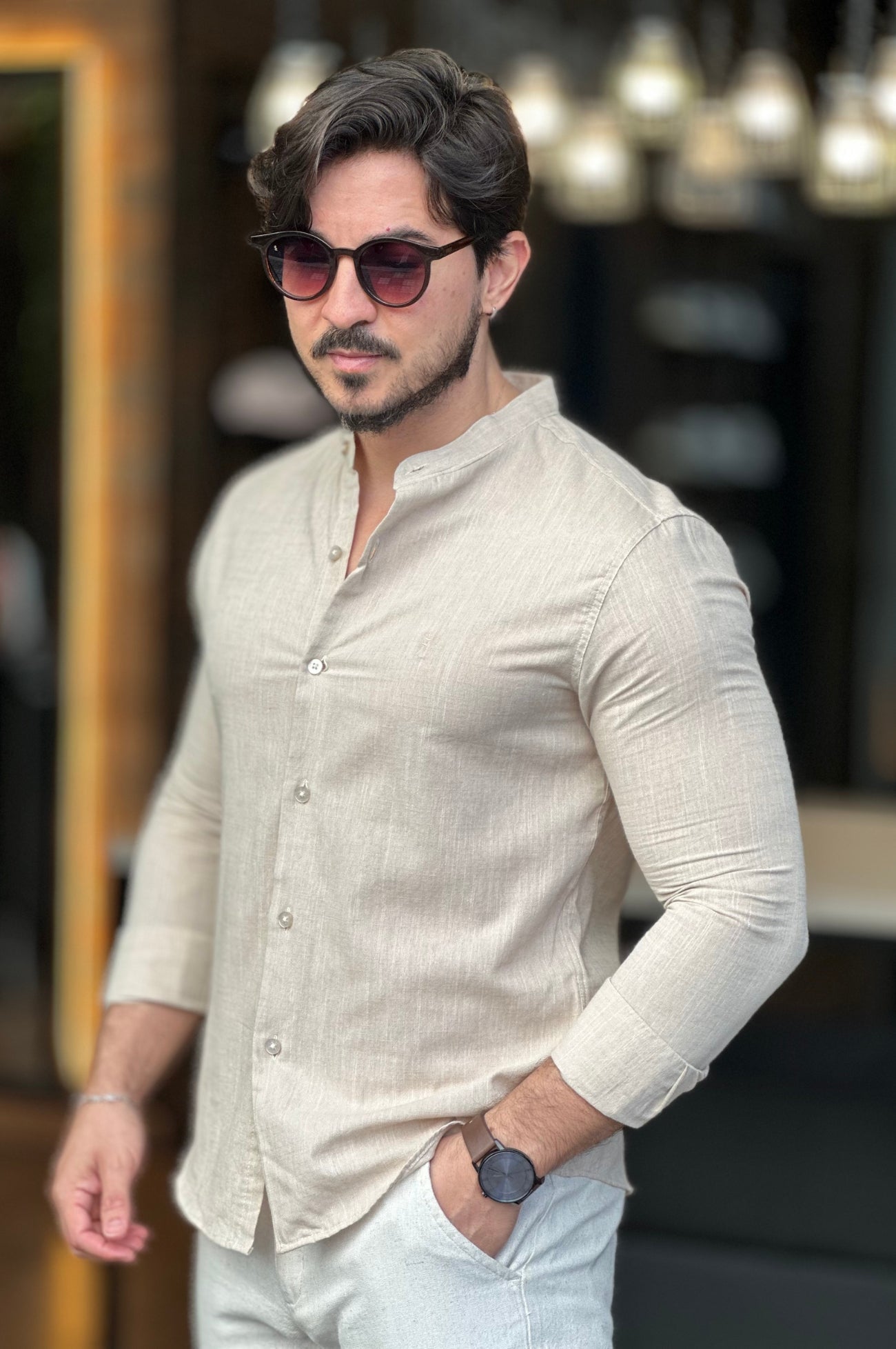 Camisa Flame Gola Padre Bege Sibra