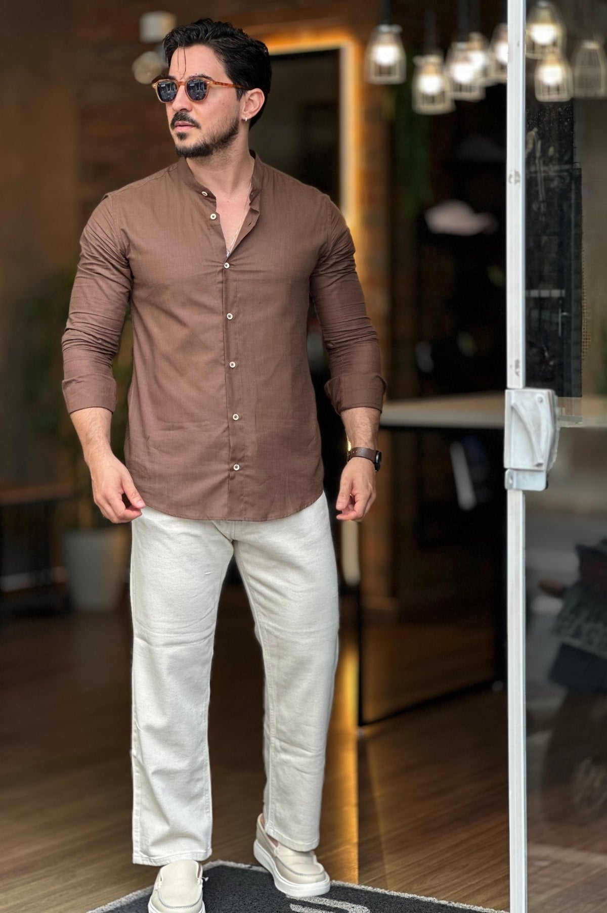 Camisa Flamê Gola Padre Marrom Oxing