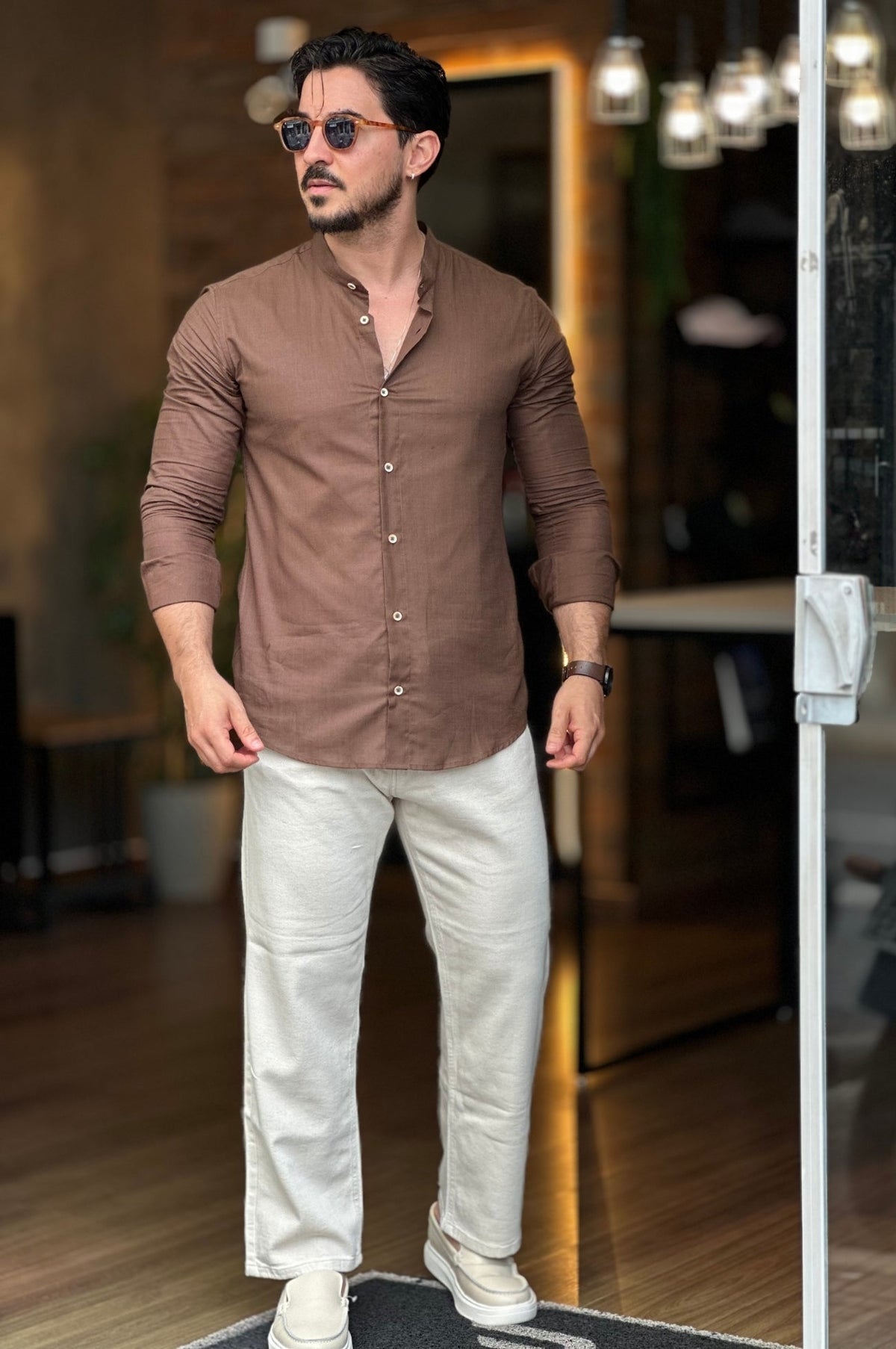 Camisa Flamê Gola Padre Marrom Oxing