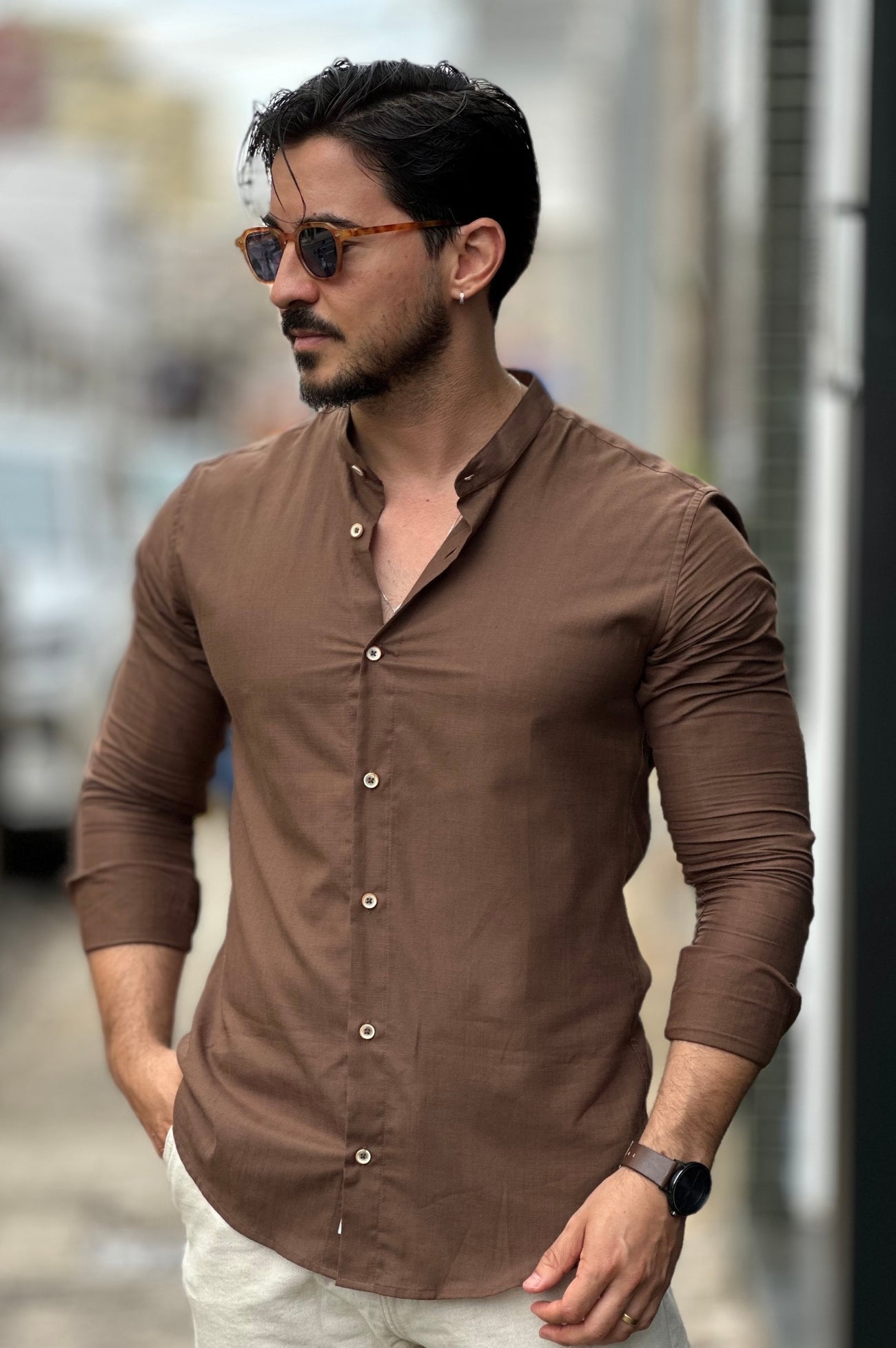 Camisa Flamê Gola Padre Marrom Oxing