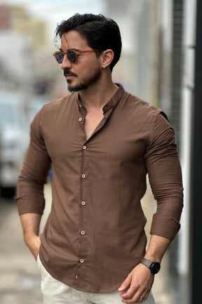 Camisa Flamê Gola Padre Marrom Oxing