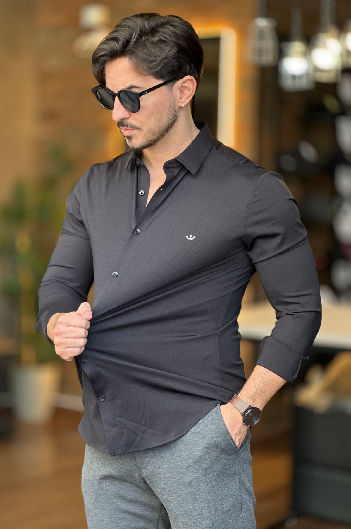 Camisa social tecnológica preta Docthos