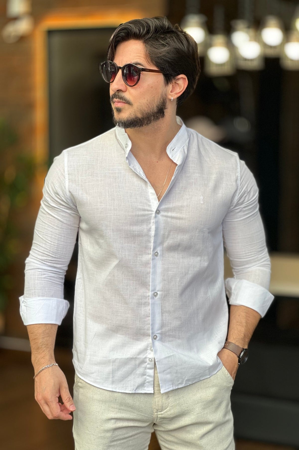 Camisa Flame Gola Padre Branca Sibra