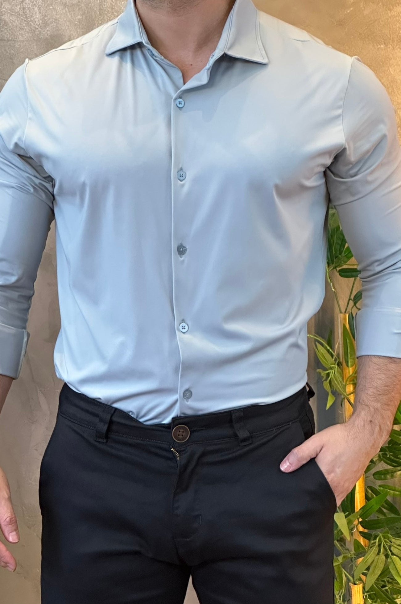 Camisa Social Tecnológica Slim Cinza