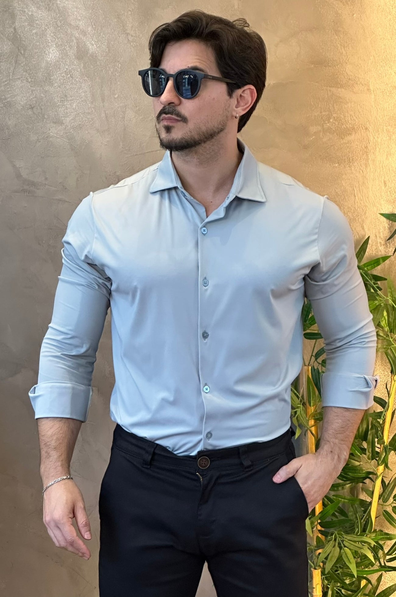 Camisa Social Tecnológica Slim Cinza