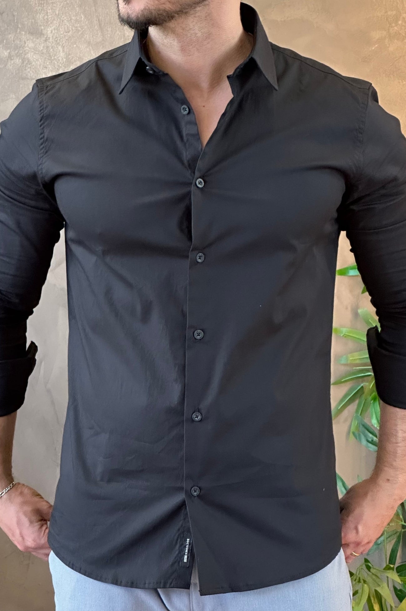 Camisa Social com Elastano Preta King &Joe