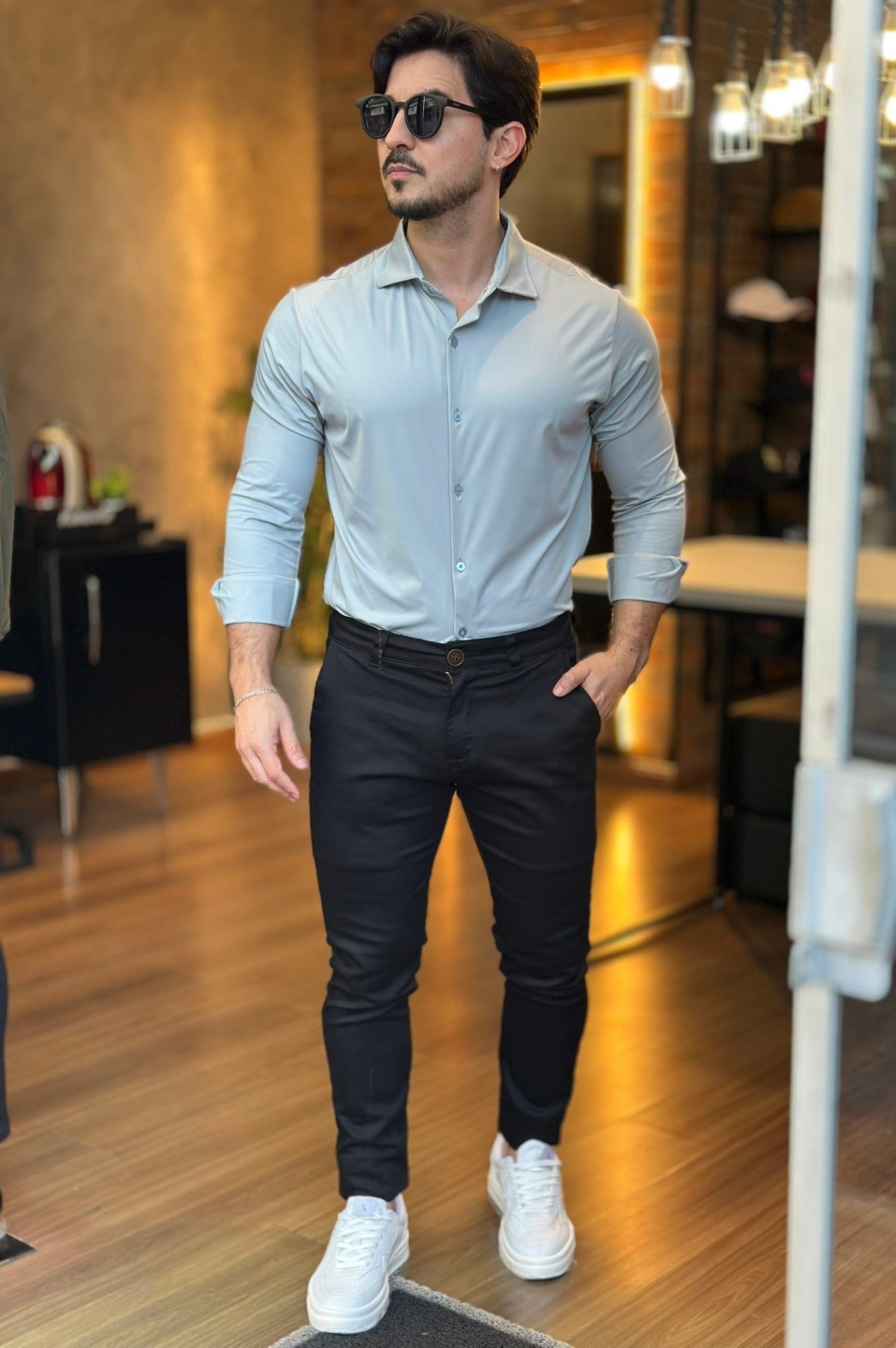 Camisa Social Tecnológica Slim Cinza