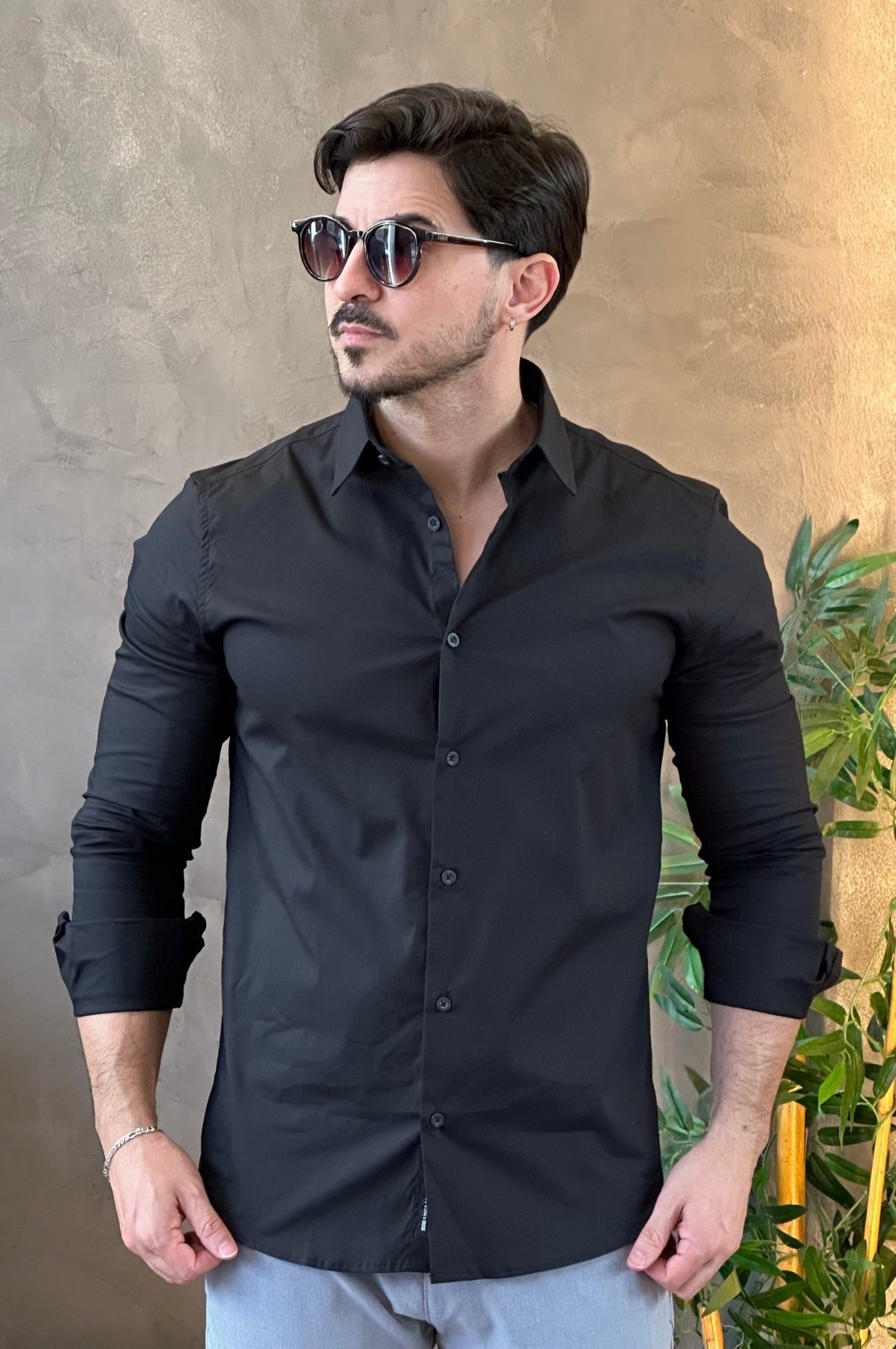 Camisa Social com Elastano Preta King &Joe