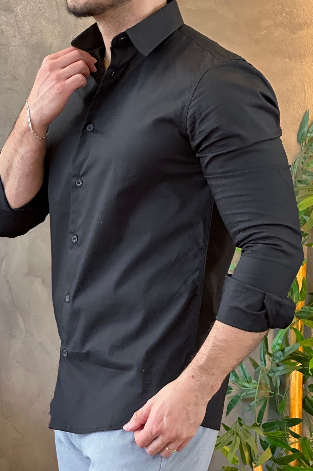 Camisa Social com Elastano Preta King &Joe