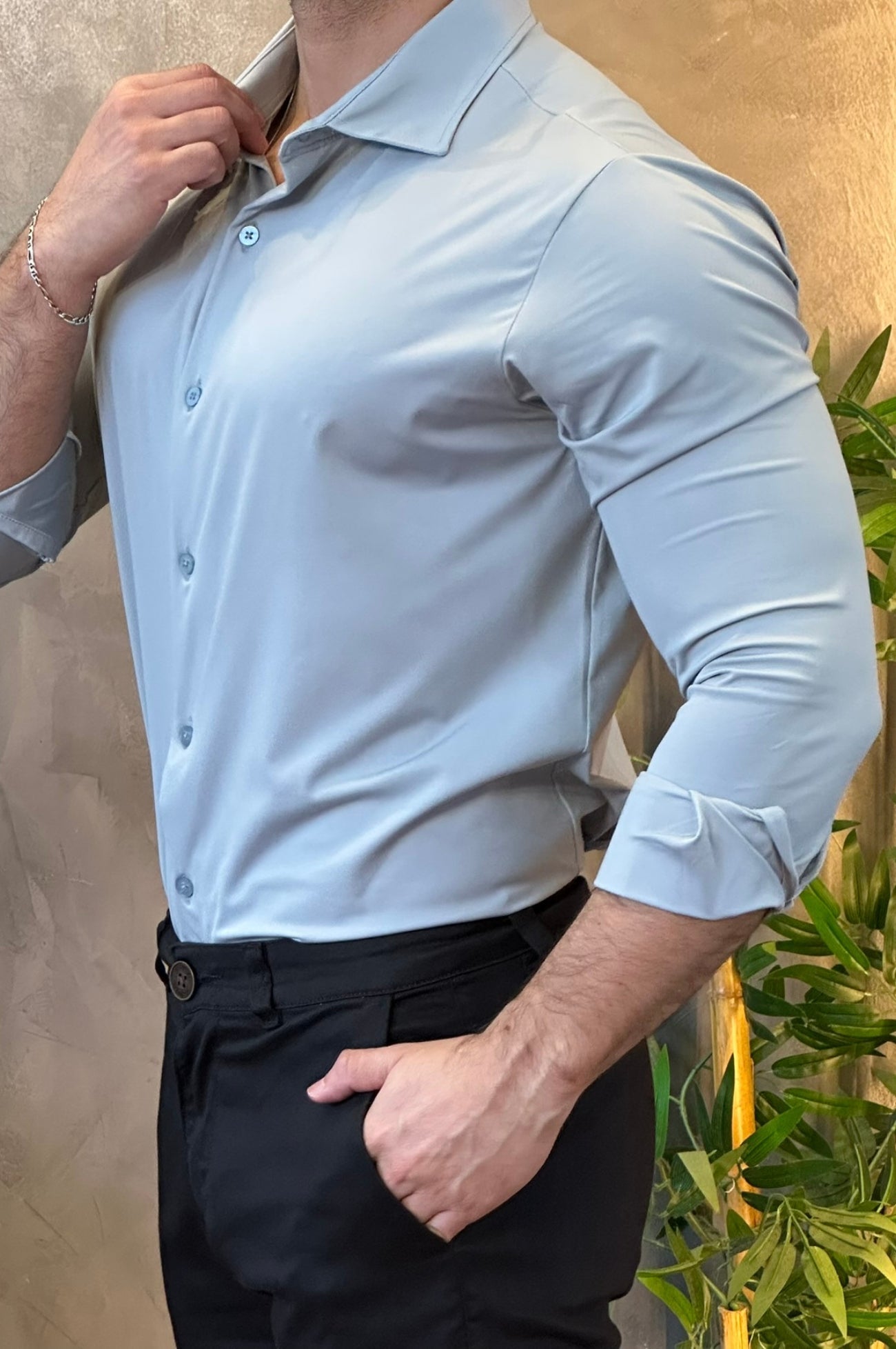 Camisa Social Tecnológica Slim Cinza