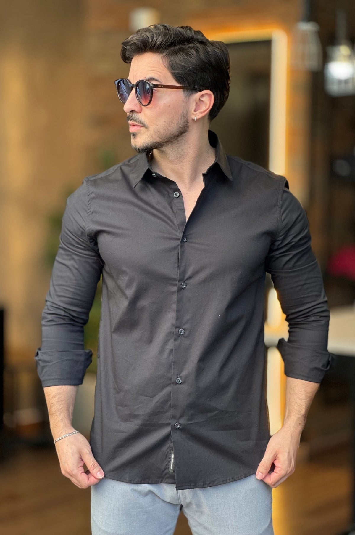 Camisa Social com Elastano Preta King &Joe