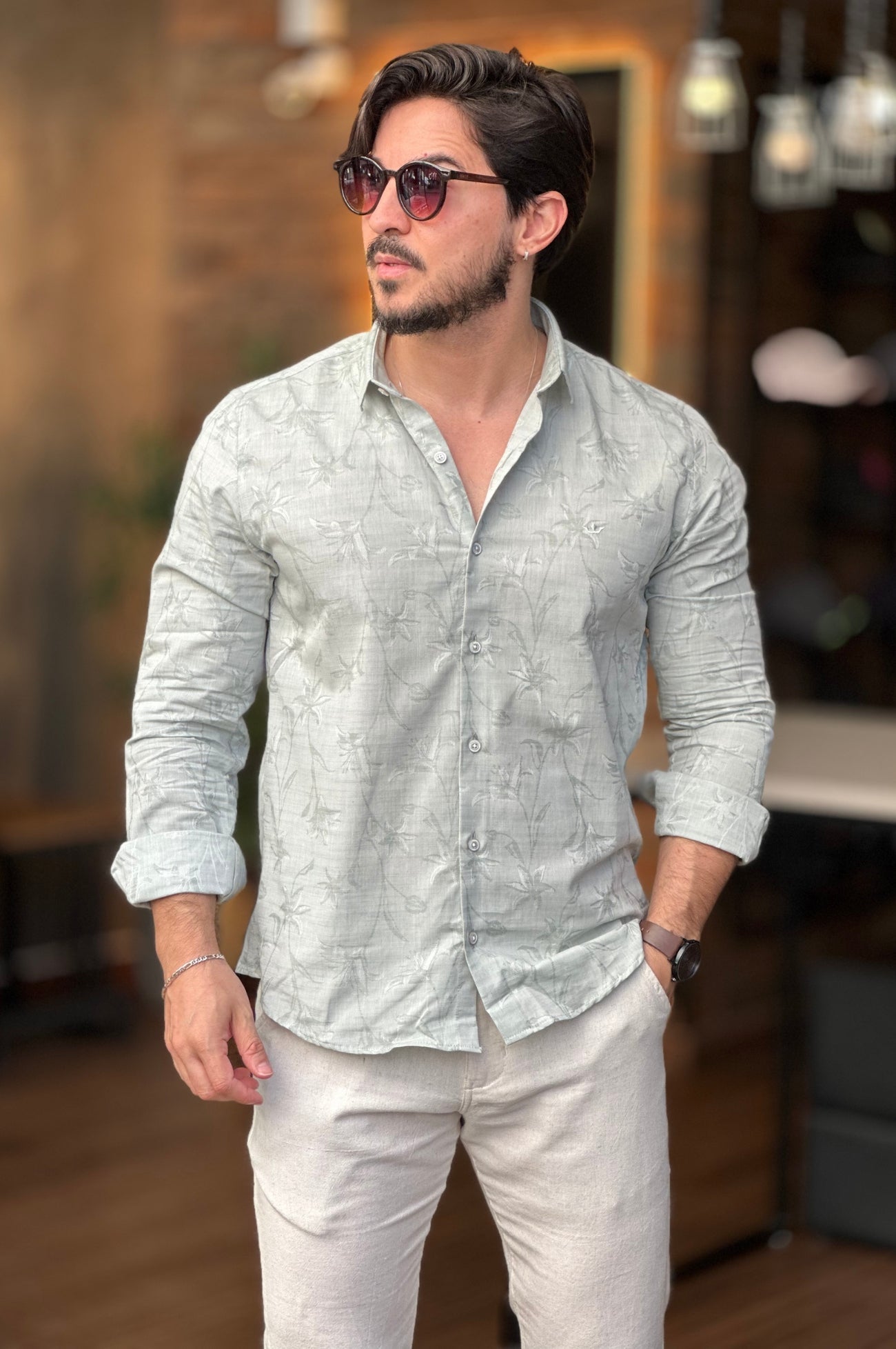 Camisa Floral Verde Docthos
