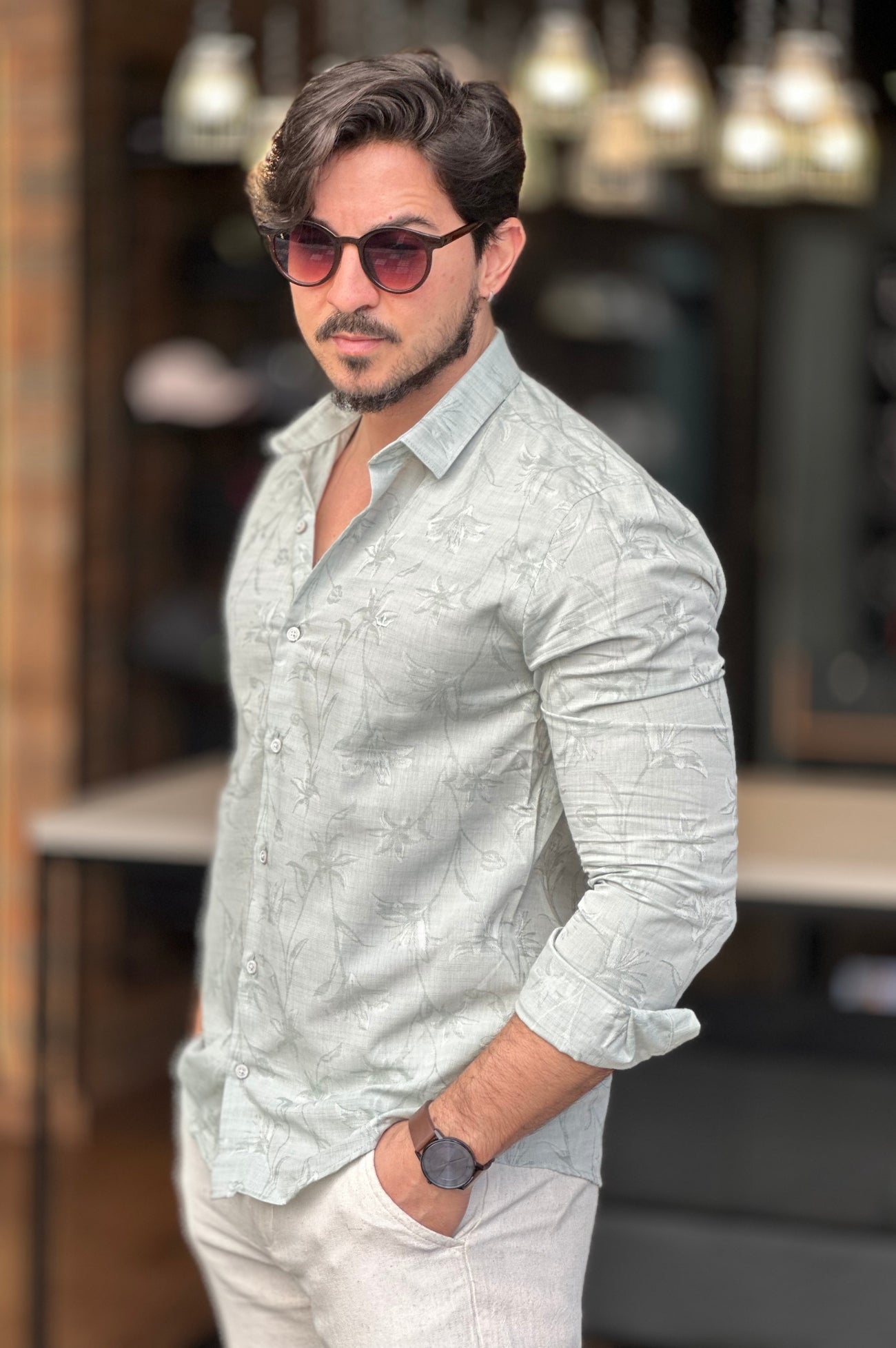 Camisa Floral Verde Docthos