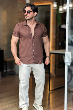 Camisa Flamê Gola Padre Marrom Oxing