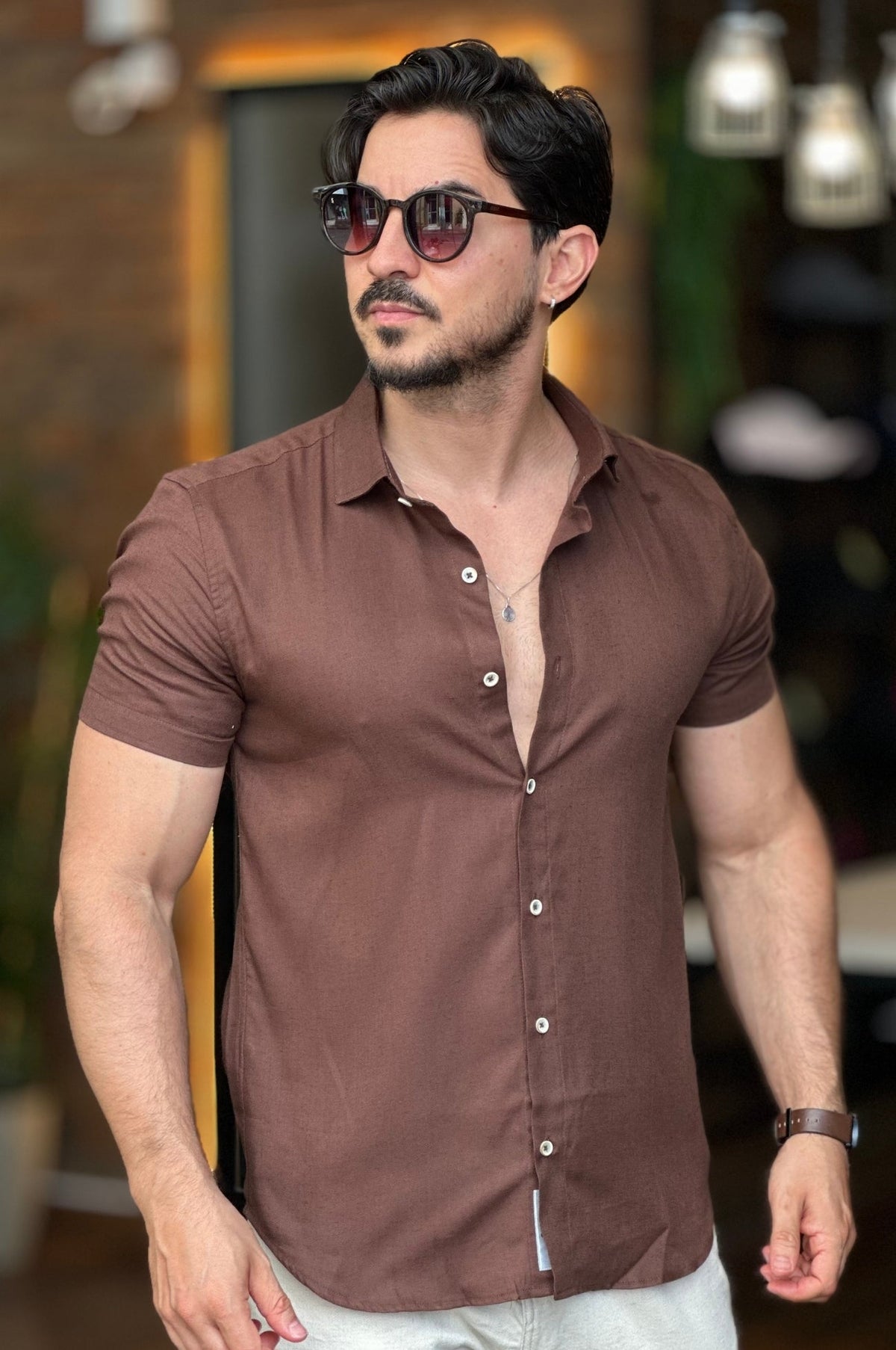 Camisa Flamê Gola Padre Marrom Oxing