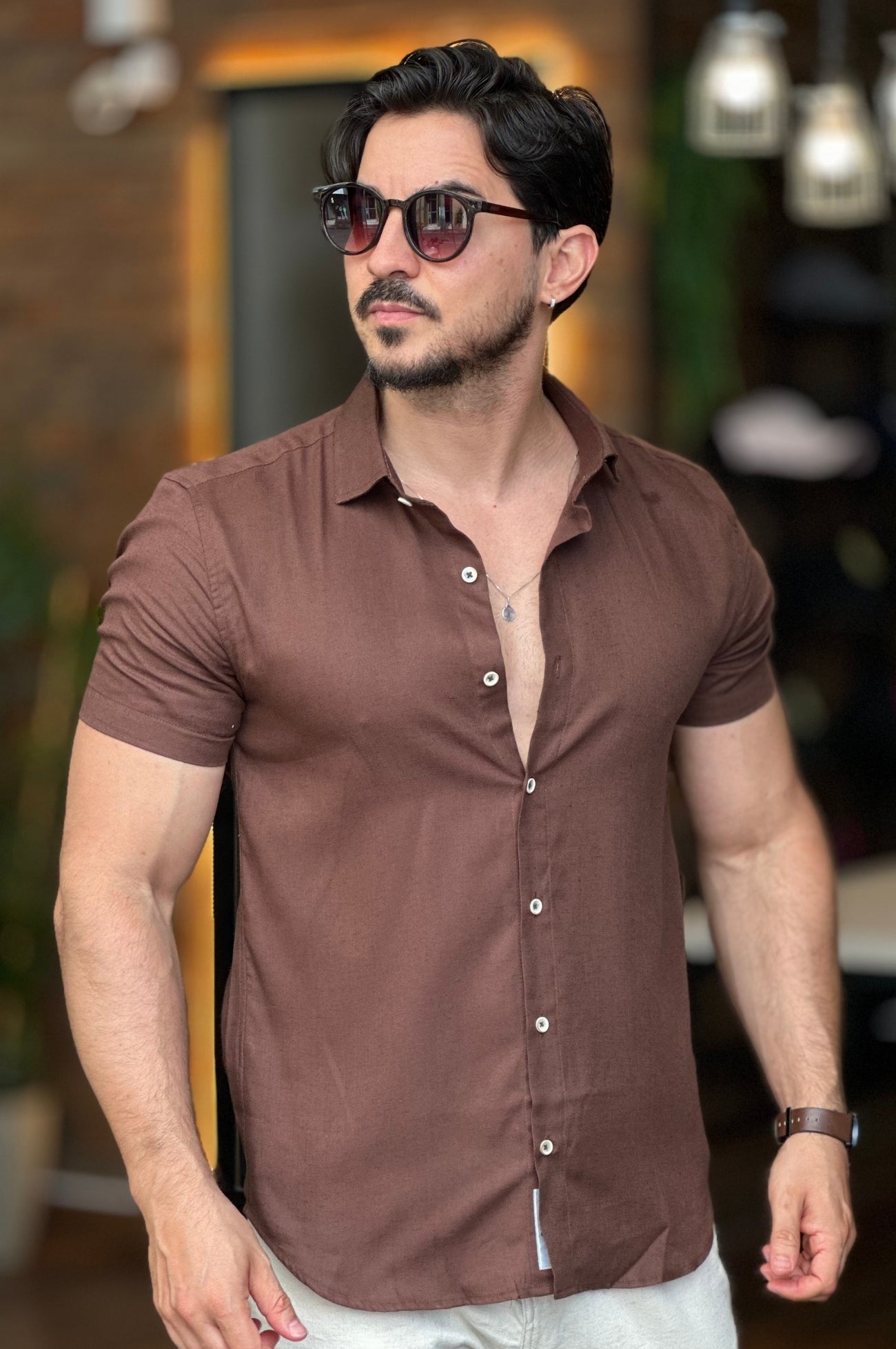 Camisa Flamê Gola Padre Marrom Oxing