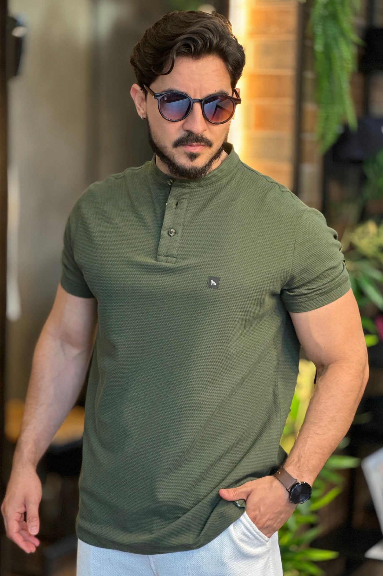 Polo Gola Henley Verde Acostamento