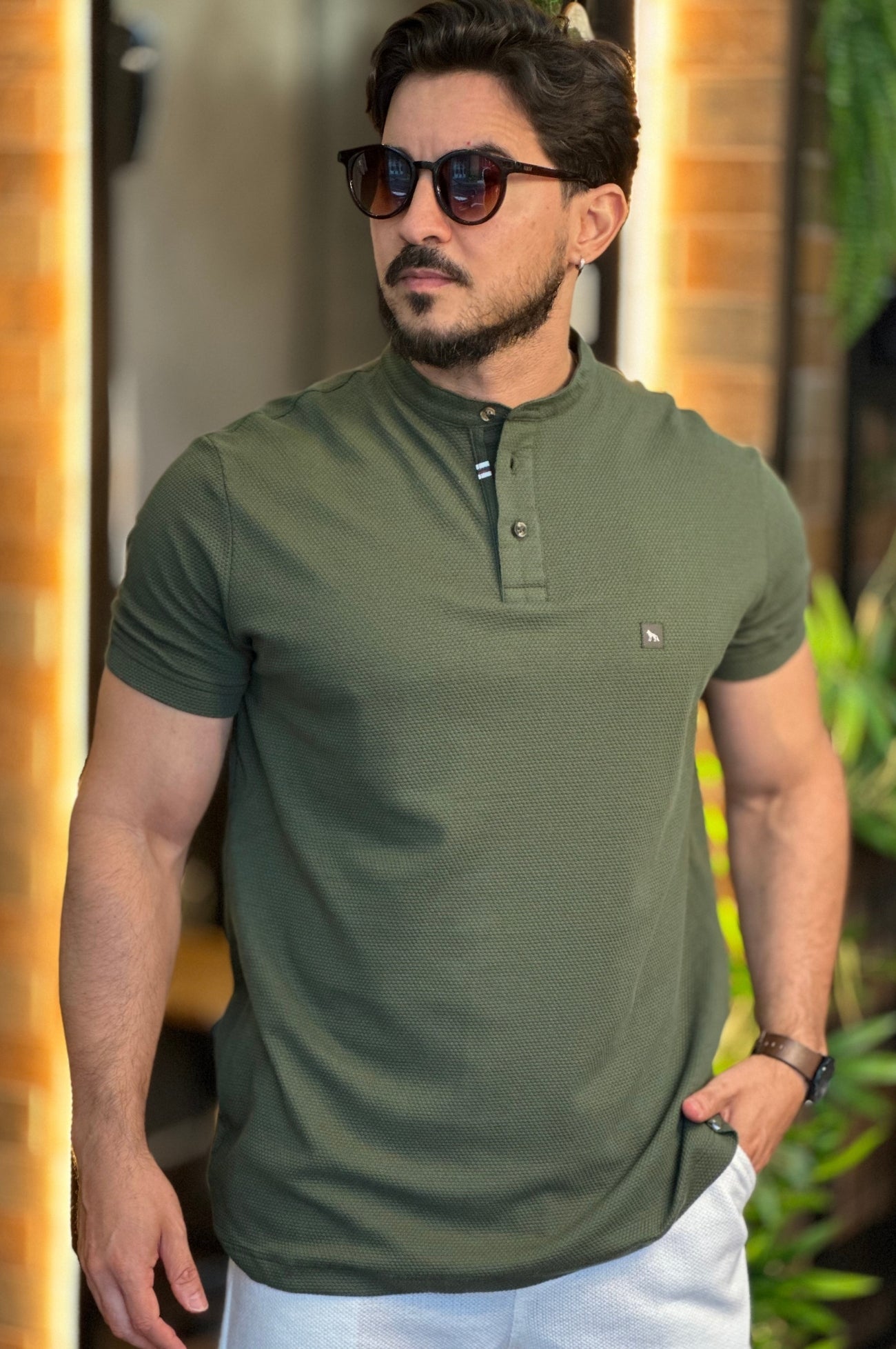 Polo Gola Henley Verde Acostamento