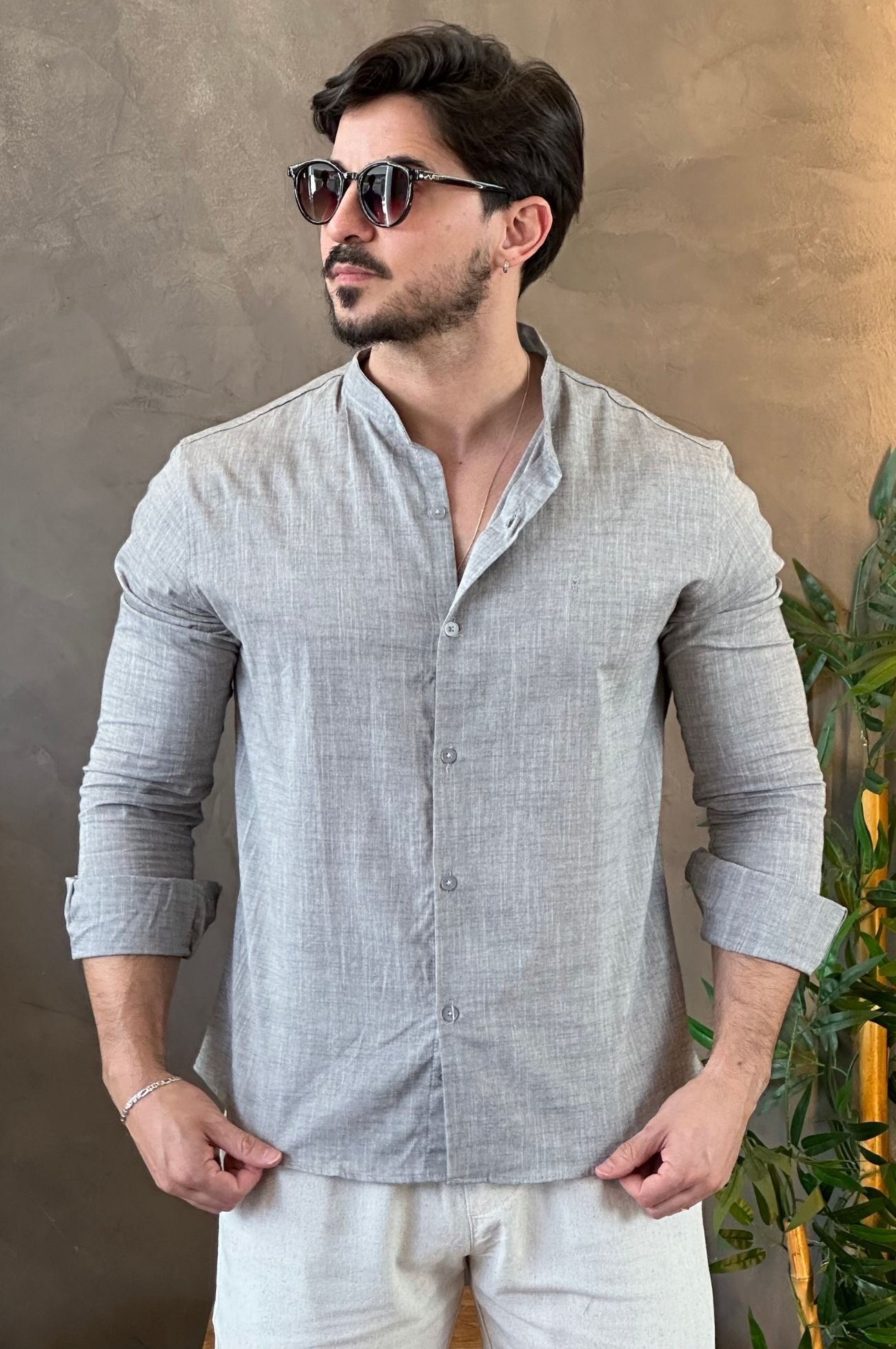 Camisa Gola Padre Cinza Sibra